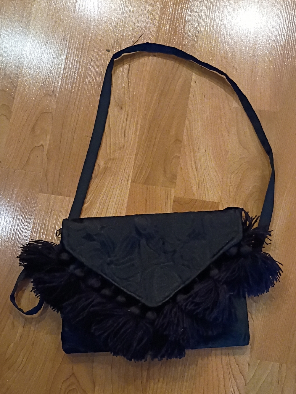 Black Fringe Evening Clutch with Crossbody Strap